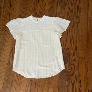 LOFT White Puff Sleeve Blouse with Mandarin Collar